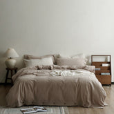 Milo Minimalist Solid Button Bedding Set - Brown