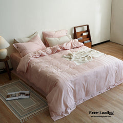 Milo Minimalist Solid Button Bedding Set - Pink