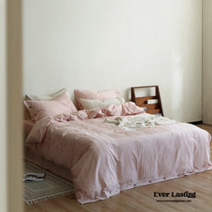 Milo Minimalist Solid Button Bedding Set - Pink