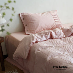 Milo Minimalist Solid Button Bedding Set - Pink