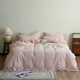 Milo Minimalist Solid Button Bedding Set - Pink