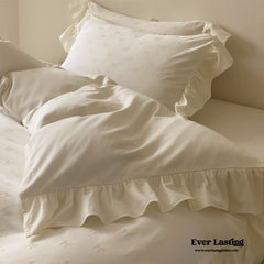 Mimi Ribbon Ruffle White Bedding Set