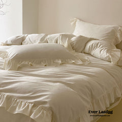 Mimi Ribbon Ruffle White Bedding Set