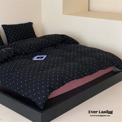 Mini Polka Dot Jersey Knit Bedding Set - Black + Pink