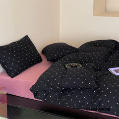 Mini Polka Dot Jersey Knit Bedding Set - Black + Pink