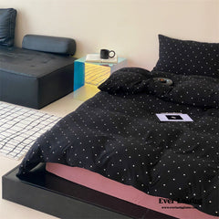 Mini Polka Dot Jersey Knit Bedding Set - Black + Pink