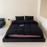Mini Polka Dot Jersey Knit Bedding Set - Black + Pink