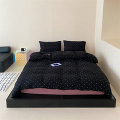 Mini Polka Dot Jersey Knit Bedding Set - Black + Pink
