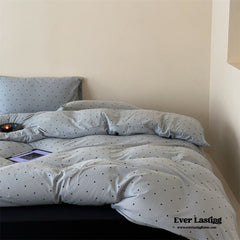 Mini Polka Dot Jersey Knit Bedding Set - Blue + Black