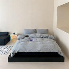 Mini Polka Dot Jersey Knit Bedding Set - Blue + Black