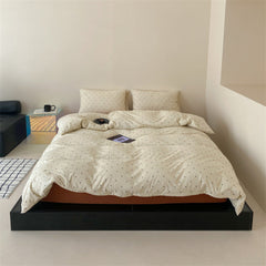 Mini Polka Dot Jersey Knit Bedding Set - Cream + Pumpkin Orange