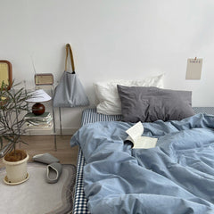 Minimal Mixed Gingham Bedding Set - Blue