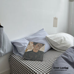 Minimal Mixed Gingham Bedding Set - Gray