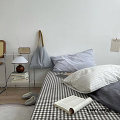 Minimal Mixed Gingham Bedding Set - Gray