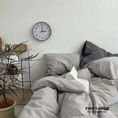 Minimal Mixed Gingham Bedding Set - Gray & Black