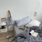 Minimal Mixed Gingham Bedding Set - Gray