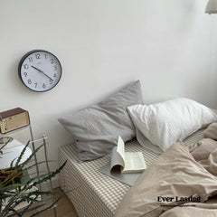 Minimal Mixed Gingham Bedding Set - Khaki