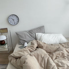 Minimal Mixed Gingham Bedding Set - Khaki