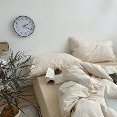 Minimal Mixed Gingham Bedding Set - Milk Coffee