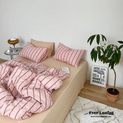 Minimal Stripe Bedding Set - Pink