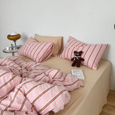 Minimal Stripe Bedding Set - Pink