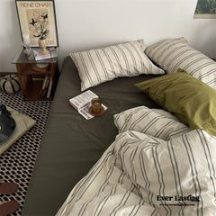 Minimal Vintage Stripe Bedding Set - Olive Green