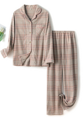 Minimalist Plaid Breathable Couple Pajama Set - Pink