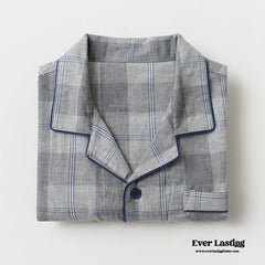 Minimalist Plaid Breathable Couple Pajama Set - Pink