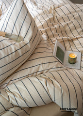 Minimalist Vertical Stripe Bow Ties Bedding Set - Beige Custard