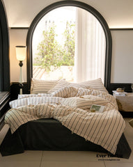 Minimalist Vertical Stripe Bow Ties Bedding Set - Gray