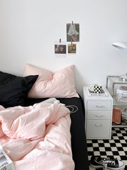 Mixed Color Bedding Set - Pastel Pink + Black