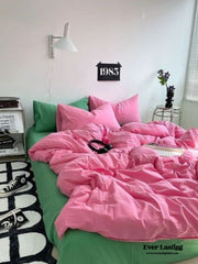 Mixed Color Maximalist Bedding Set - Green + Pink