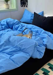 Mixed Color Ocean Crush Washed Cotton Bedding Set - Blue + Black