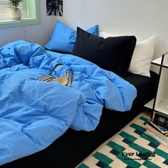 Mixed Color Ocean Crush Washed Cotton Bedding Set - Blue + Black