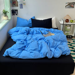 Mixed Color Ocean Crush Washed Cotton Bedding Set - Blue + Black