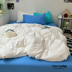 Mixed Color Ocean Crush Washed Cotton Bedding Set - White + Blue