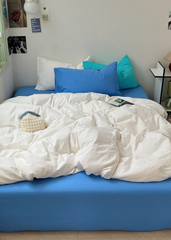 Mixed Color Ocean Crush Washed Cotton Bedding Set - White + Blue