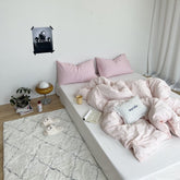 Mixed Color Washed Cotton Bedding Set - Baby Pink + White