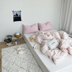 Mixed Color Washed Cotton Bedding Set - Baby Pink + White