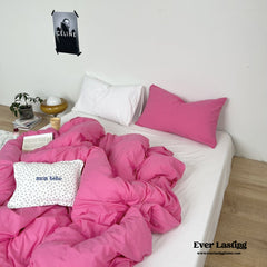 Mixed Color Washed Cotton Bedding Set - Barbie Pink + White