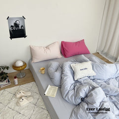 Mixed Color Washed Cotton Bedding Set - Blue + Pink