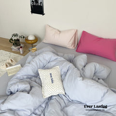 Mixed Color Washed Cotton Bedding Set - Blue + Pink