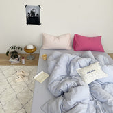 Mixed Color Washed Cotton Bedding Set - Blue + Pink