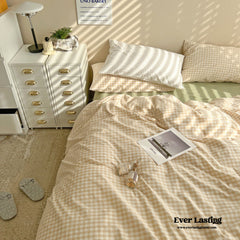 Mixed Gingham Bedding Set - Brown + Green