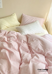Mixed Gingham Bedding Set - Pink + Yellow