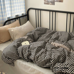 Mixed Gingham Striped Bedding Set - Black