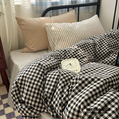 Mixed Gingham Striped Bedding Set - Black