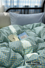 Mixed Gingham Striped Bedding Set - Blue Yellow