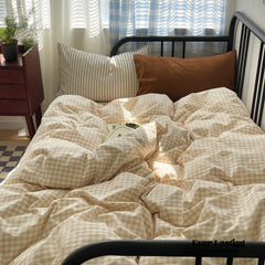 Mixed Gingham Striped Bedding Set - Brown