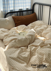 Mixed Gingham Striped Bedding Set - Brown